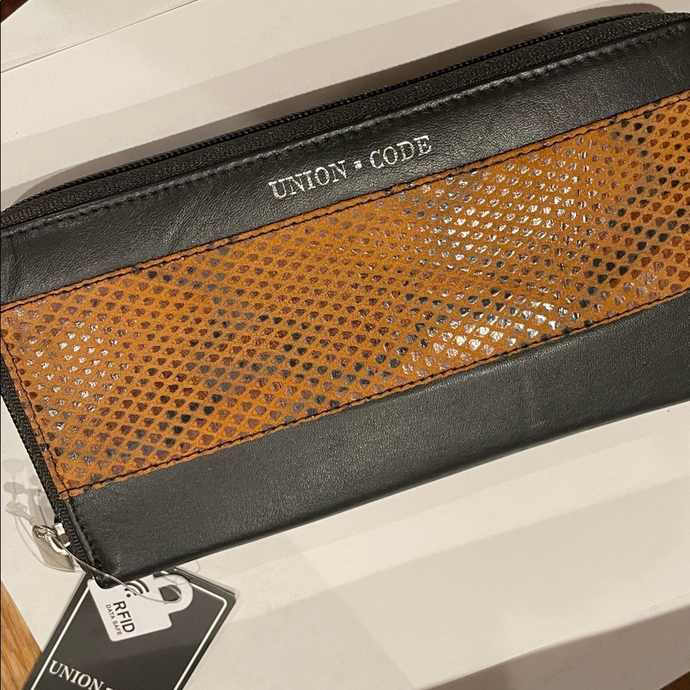 NWT Union Code Snake Foil Print Leather RFID Wallet